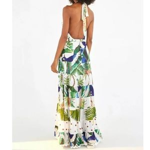 Farm Rio Mitra halter mixed palm tropical dress